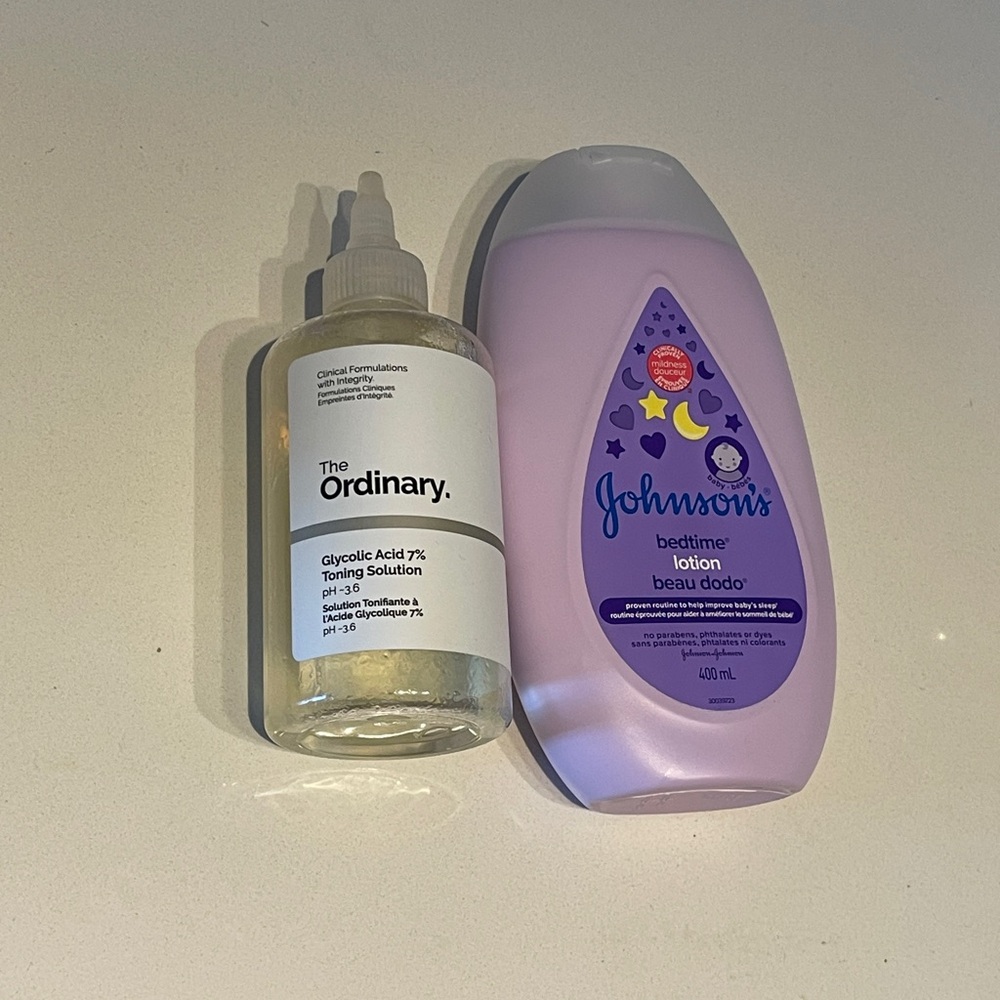 The ordinary glycolic acid toning solution Johnson’s bedtime lotion 400ml